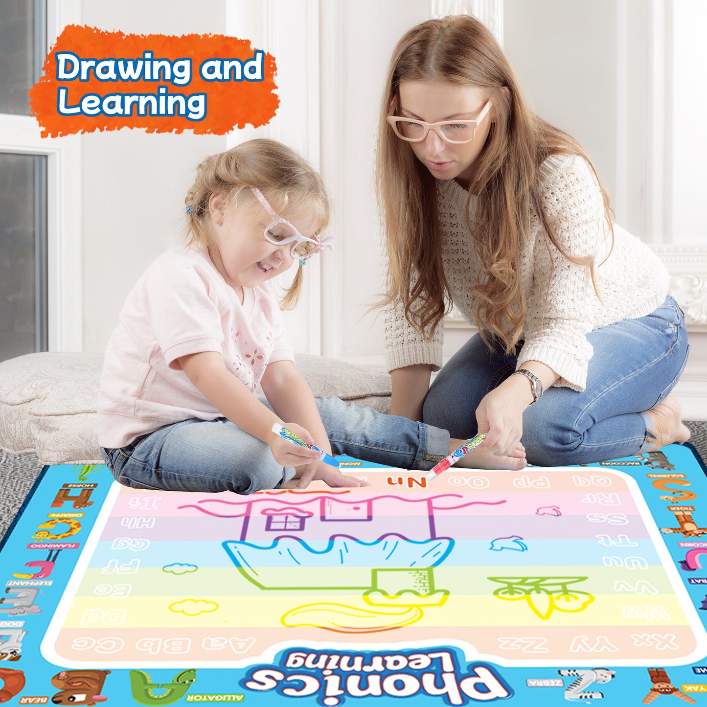 Casrra Aqua Doodle Mat for Kids Mess-Free Water Drawing Mat with Magic Accessories Perfect Birthday Toy for Toddlers Ages 3-5 Year Old Girls and Boys