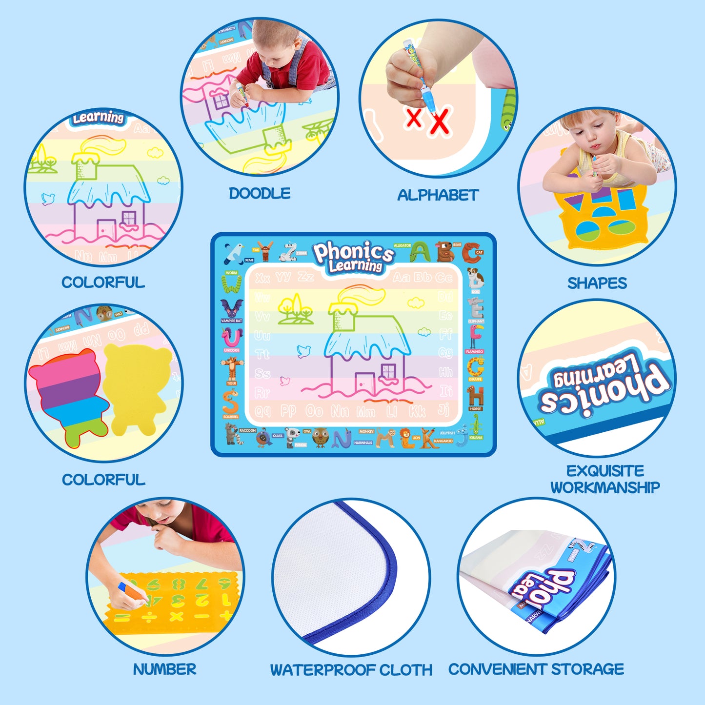 Casrra Aqua Doodle Mat for Kids Mess-Free Water Drawing Mat with Magic Accessories Perfect Birthday Toy for Toddlers Ages 3-5 Year Old Girls and Boys