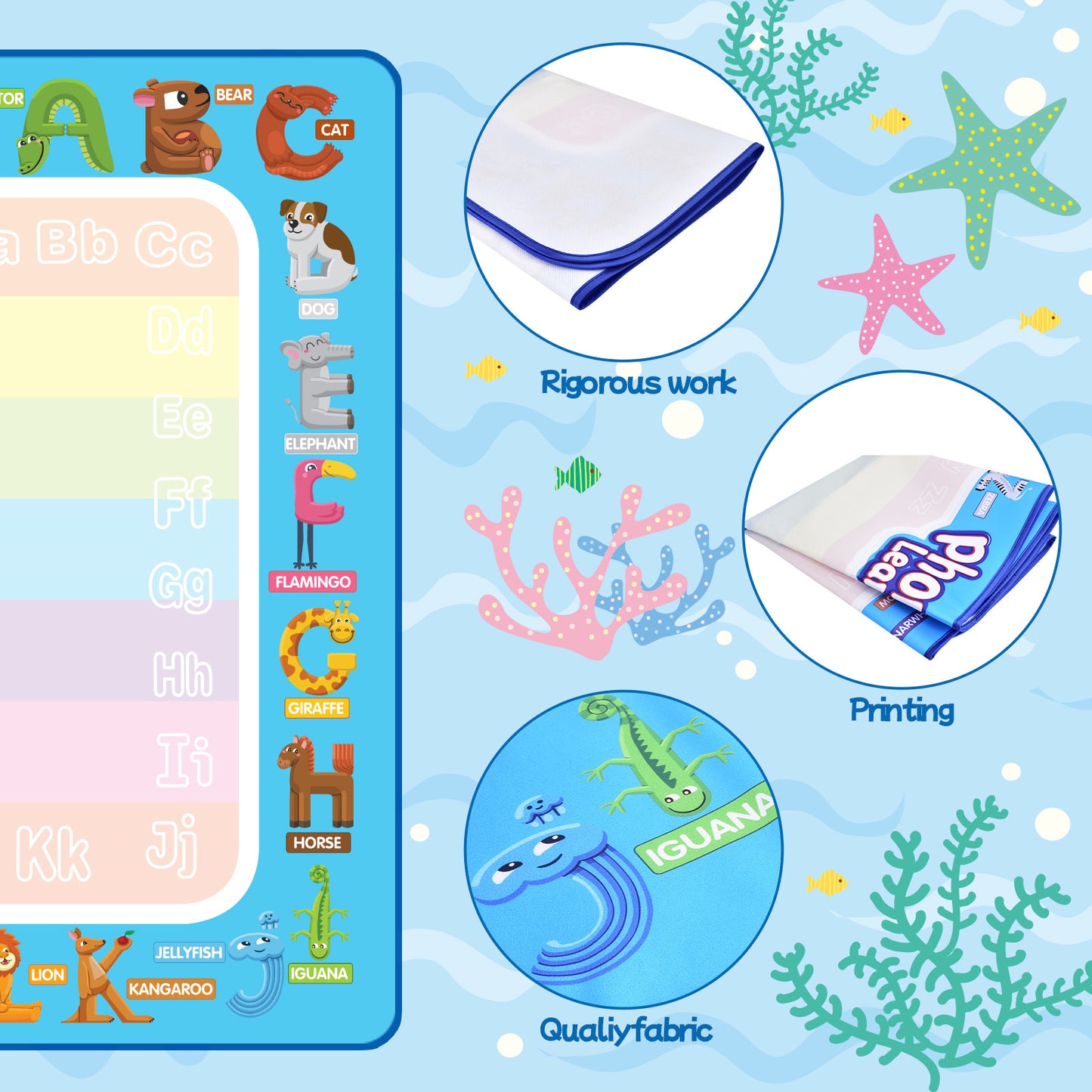 Casrra Water Doodle Mat Large Doodle Drawing Mat for Kids, 23pcs Water Painting Sensory Learning Educational Toys for Toddlers 3-6