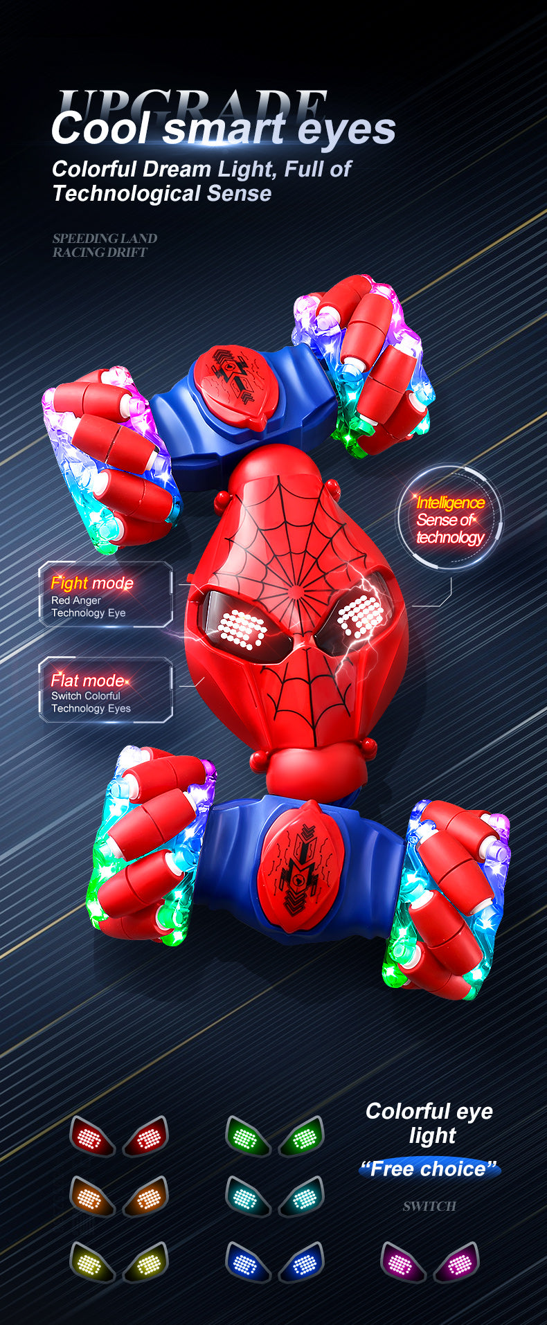 Casrra Gesture Sensing Stunt RC Car in Red for Kids Aged 8+, All-Terrain 4WD with Lights, Dual Remote Control, Music, 360°Rotation, 2.4Ghz Anti-Interference, with 2 Rechargeable Batteries,Ideal Festival & Birthday Gif