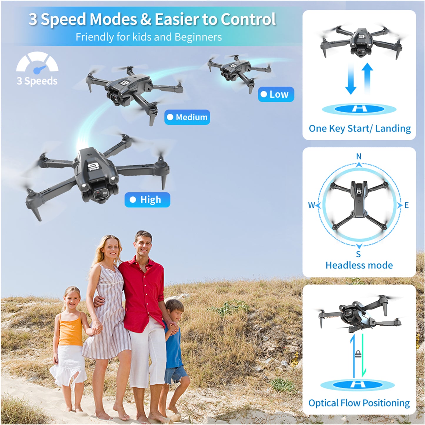 Drone with 4K Camera for Adults, Casrra RC Quadcopter with High Speed Brushless Motor, Altitude Hold, Waypoint Fly, 2 Modular 1800mAh Batteries for 30 Mins Long Flight, Carrying Case, Black