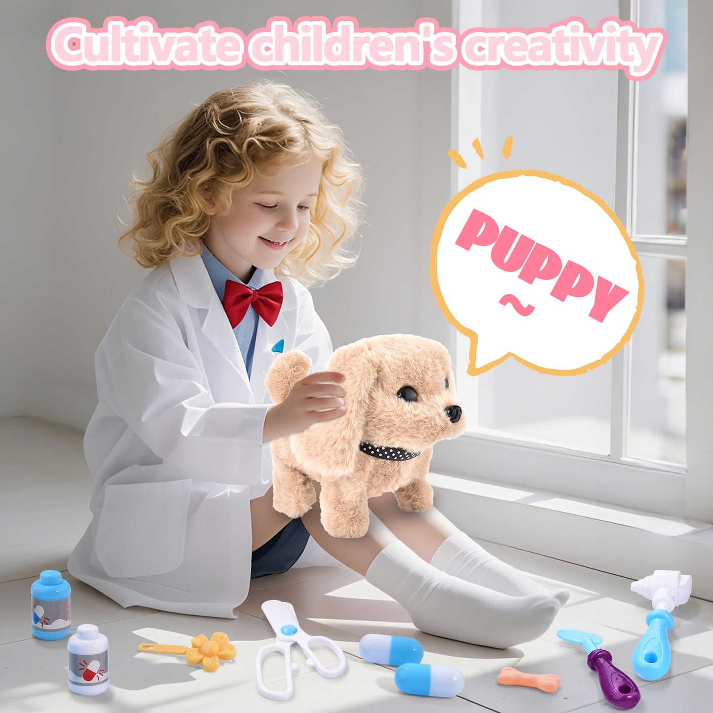 Casrra Doctor Kit for Toddlers Pet Medical Toy Set Interactive Plush Dog, Veterinary Tools, Fun of Role-playing, Blue ABS Material Toys