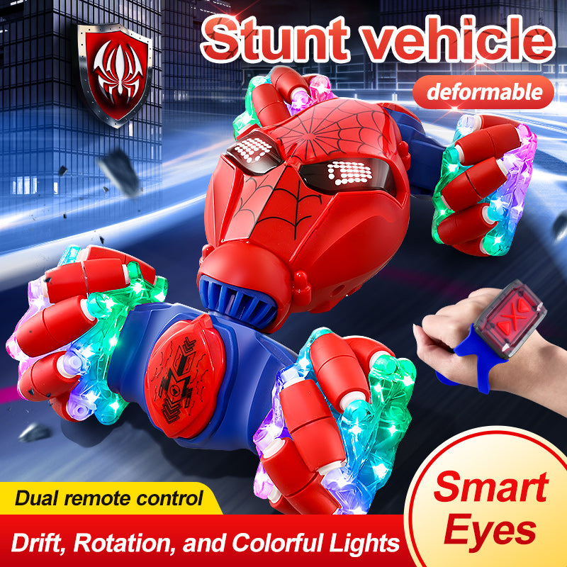 Casrra Gesture Sensing Stunt RC Car in Red for Kids Aged 8+, All-Terrain 4WD with Lights, Dual Remote Control, Music, 360°Rotation, 2.4Ghz Anti-Interference, with 2 Rechargeable Batteries，Ideal Festival & Birthday Gif