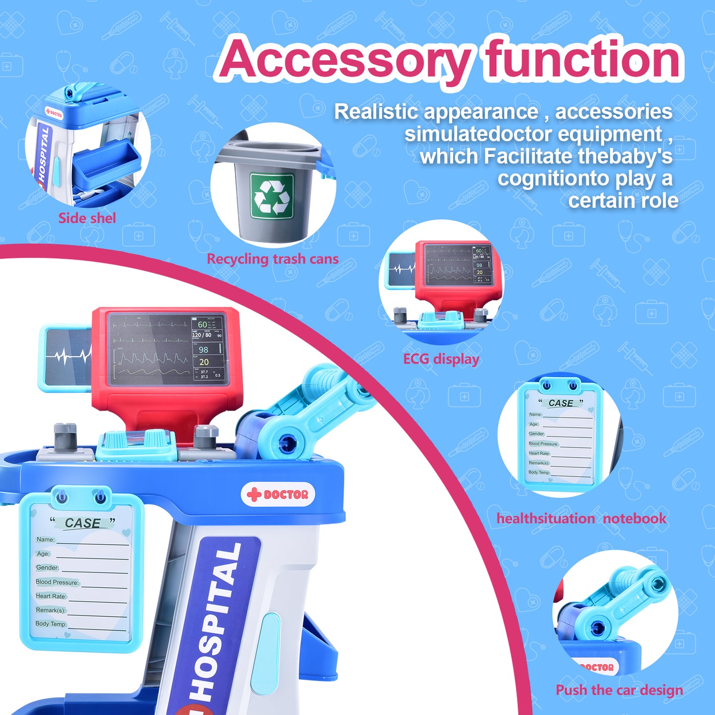 Casrra Kids Doctor Medical Kit for Kids Doctors Set and Dentist Play Set with Cart, Costume, and Stethoscope - Pretend Play Toys for Toddlers 3-5, Doctor Toys Clinic and Playset for Girls and Boys