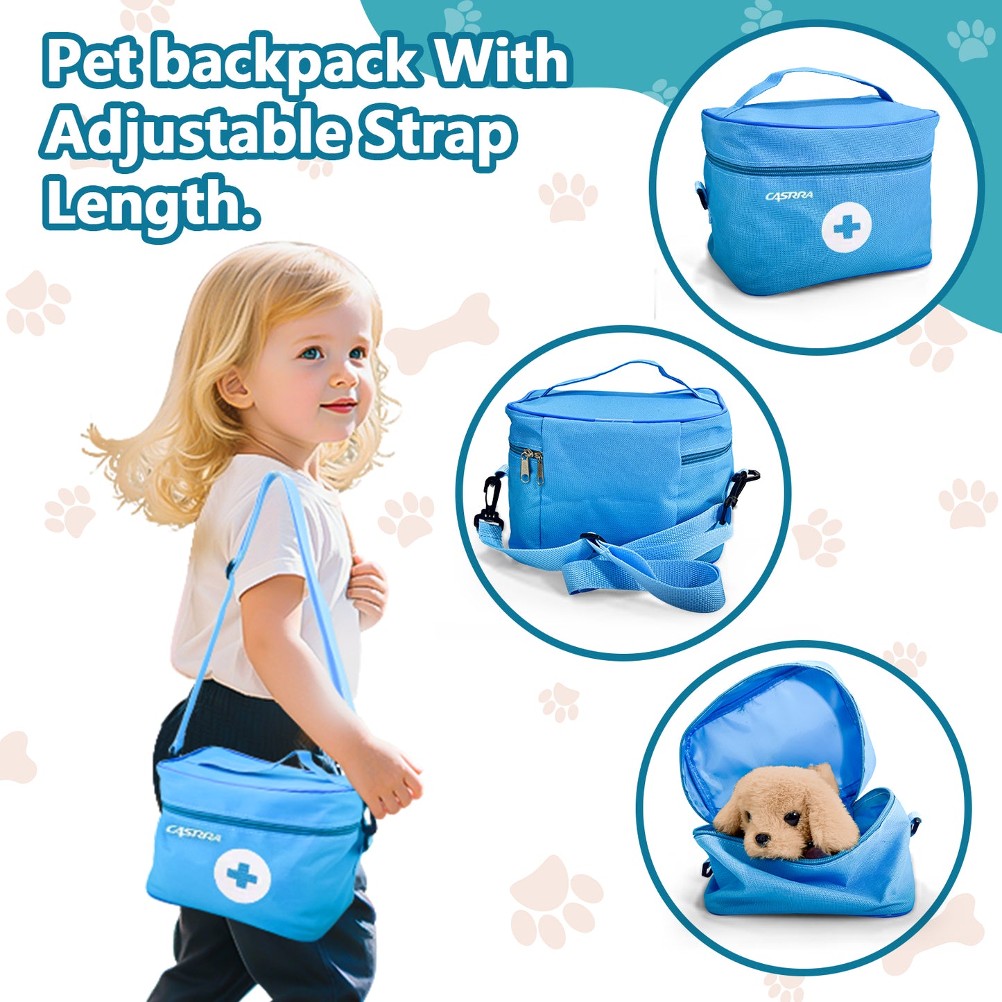 Casrra Doctor Kit for Toddlers Pet Medical Toy Set Interactive Plush Dog, Veterinary Tools, Fun of Role-playing, Blue ABS Material Toys