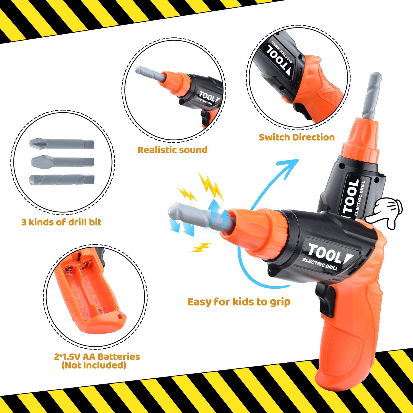 Casrra 33PCS Orange Kids Tool Kit Set & Child Size Tool Belt. Real Kit for DIY Building, Woodwork & Construction Learning for Kids