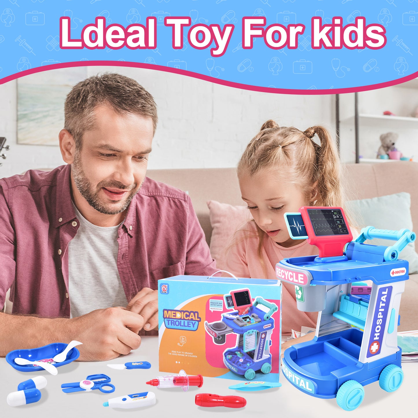Casrra Kids Doctor Medical Kit for Kids Doctors Set and Dentist Play Set with Cart, Costume, and Stethoscope - Pretend Play Toys for Toddlers 3-5, Doctor Toys Clinic and Playset for Girls and Boys
