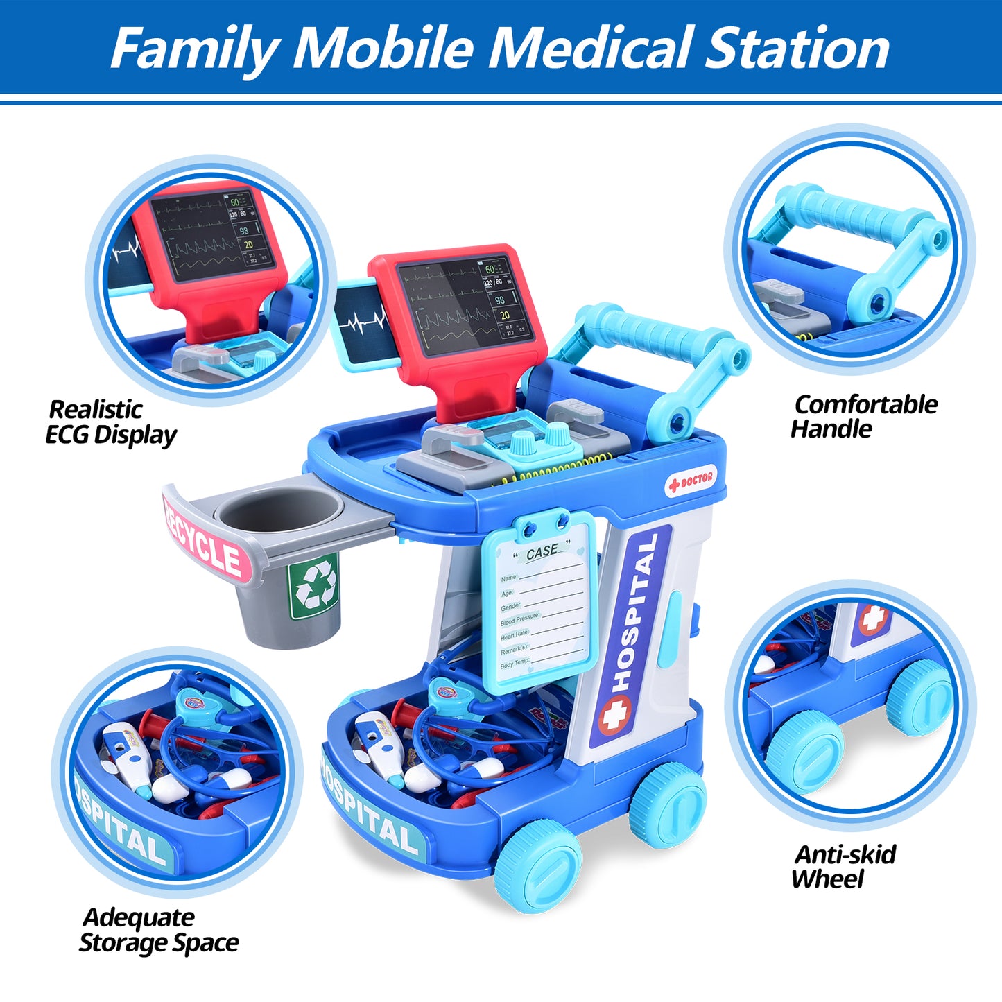 Casrra Kids Doctor Medical Kit for Kids Doctors Set and Dentist Play Set with Cart, Costume, and Stethoscope - Pretend Play Toys for Toddlers 3-5, Doctor Toys Clinic and Playset for Girls and Boys