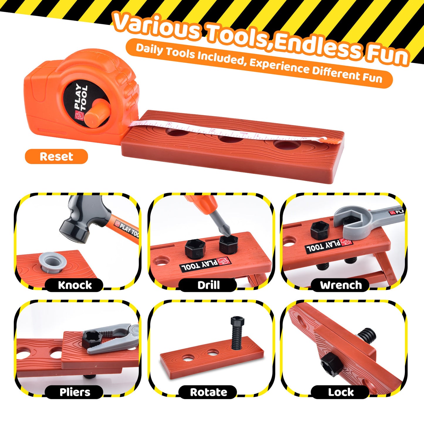 Casrra 33PCS Orange Kids Tool Kit Set & Child Size Tool Belt. Real Kit for DIY Building, Woodwork & Construction Learning for Kids