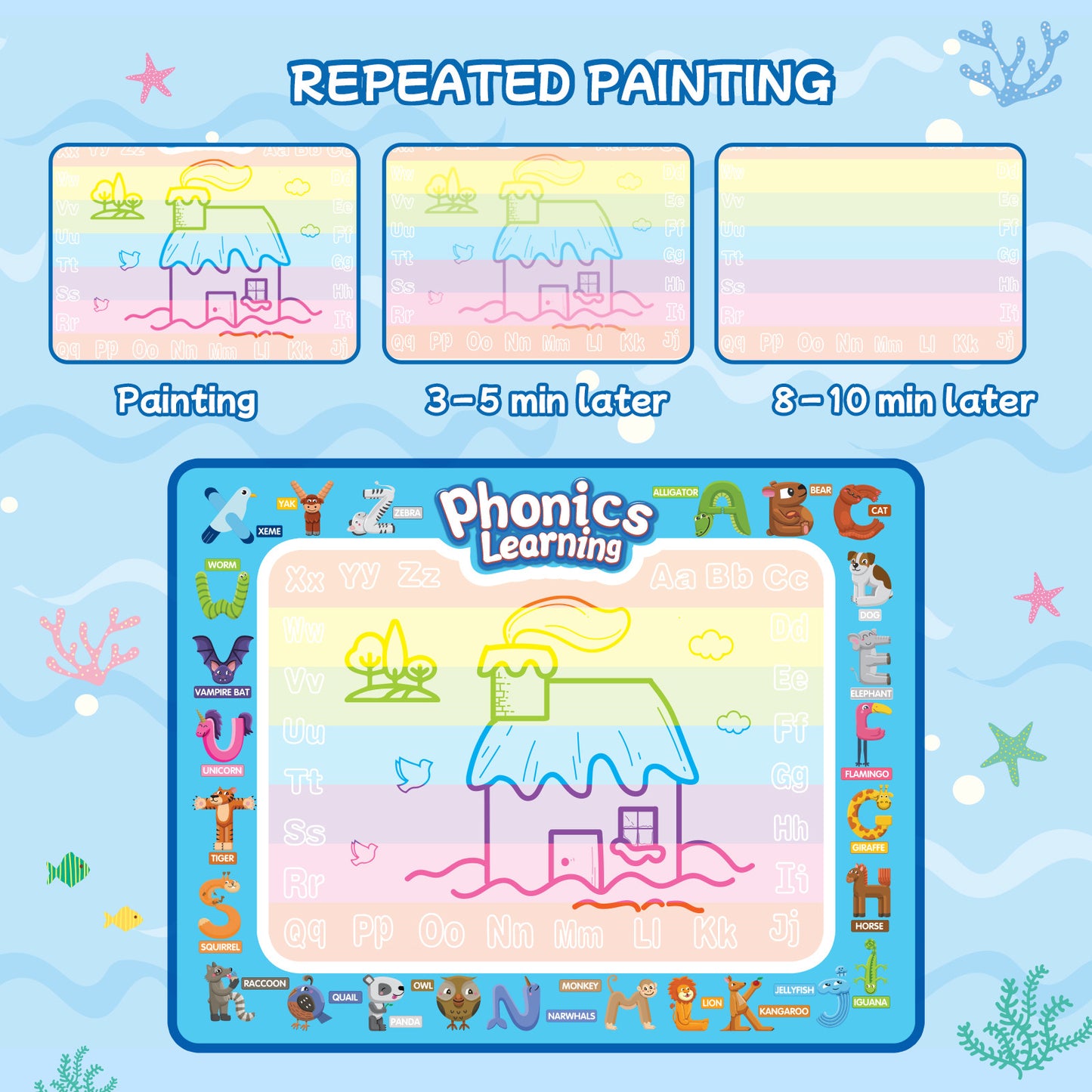 Casrra Water Doodle Mat Large Doodle Drawing Mat for Kids, 23pcs Water Painting Sensory Learning Educational Toys for Toddlers 3-6