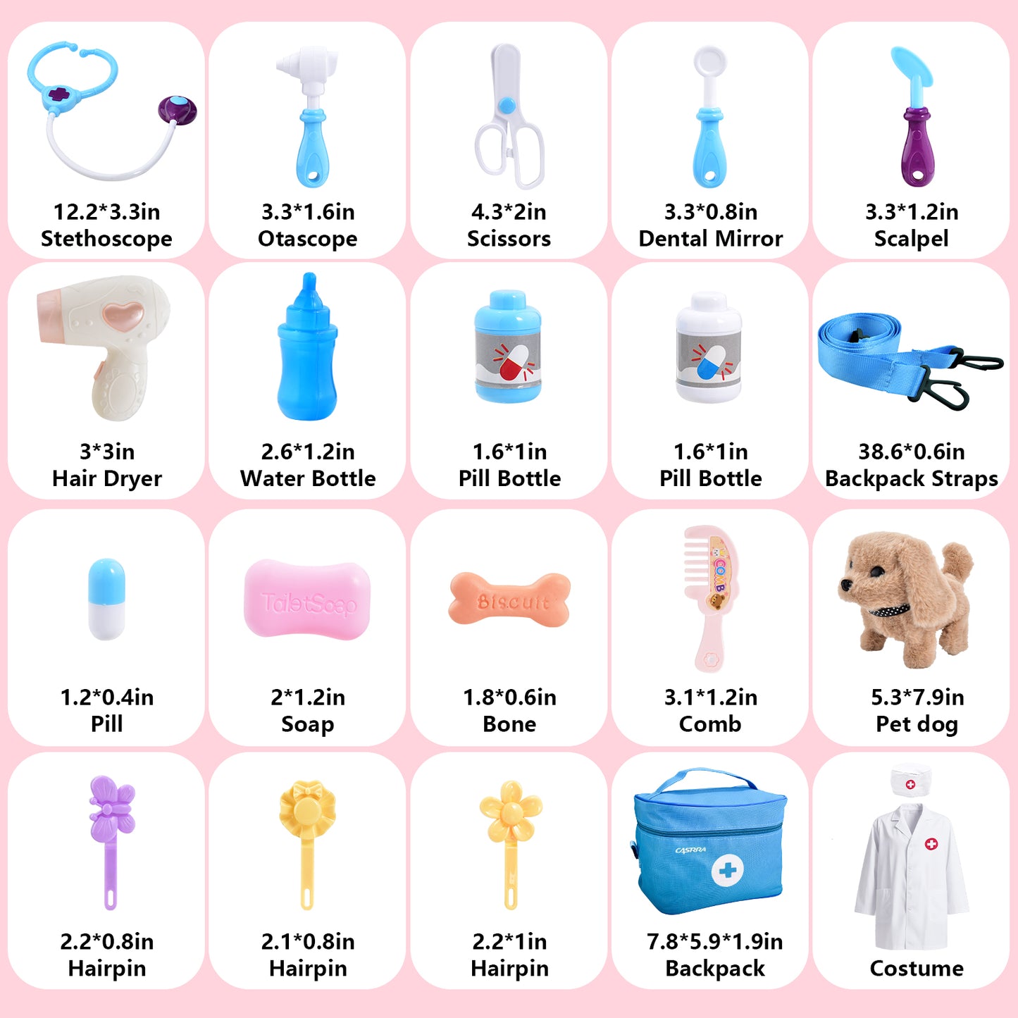 Casrra Doctor Kit for Toddlers Pet Medical Toy Set Interactive Plush Dog, Veterinary Tools, Fun of Role-playing, Blue ABS Material Toys