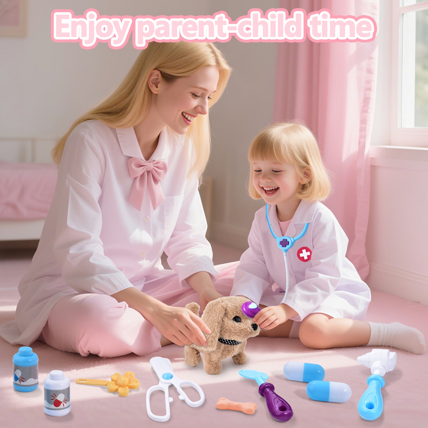 Casrra Doctor Kit for Toddlers Pet Medical Toy Set Interactive Plush Dog, Veterinary Tools, Fun of Role-playing, Blue ABS Material Toys