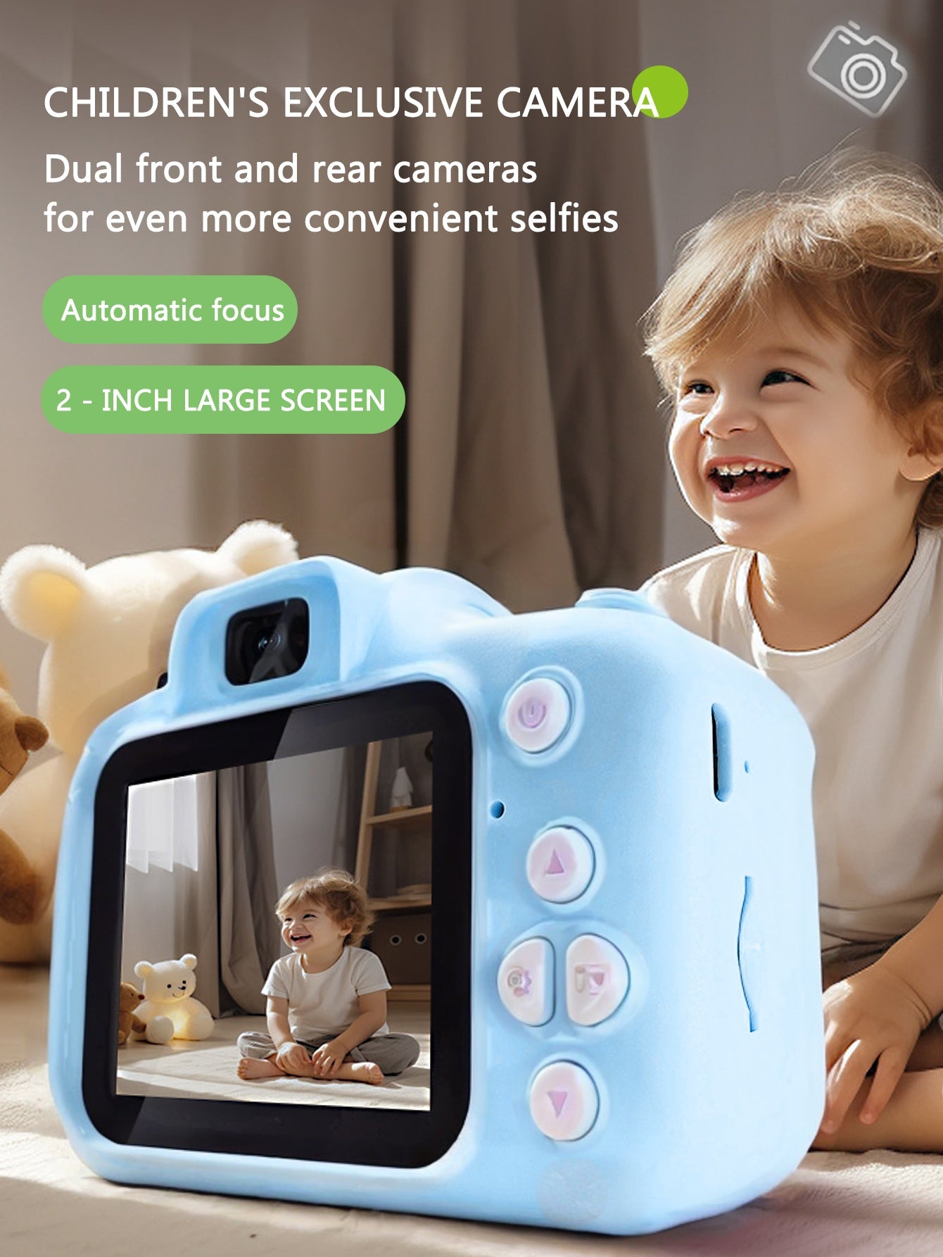 Casrra Blue Puppy-Shaped Kids Camera with 32GB Memory, Dual HD Cameras & Built-in Games for Ages 3-10