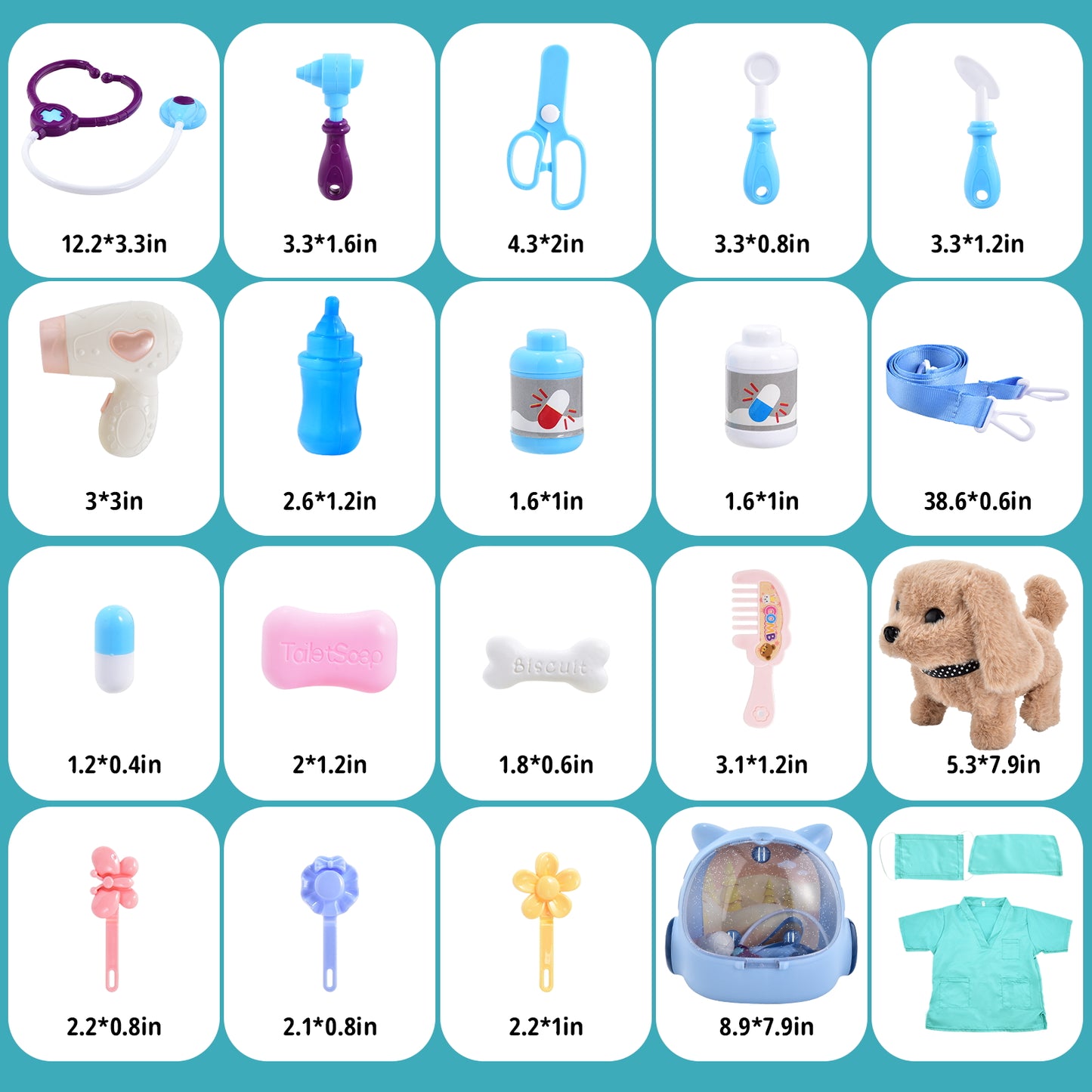 Casrra 25 Piece Kids Dog Toy Doctor Set, Interactive Plush Walking Barking Puppy Veterinarian Kit Carrier Play House Set with Pet Care Backpack - ABS Material Toys