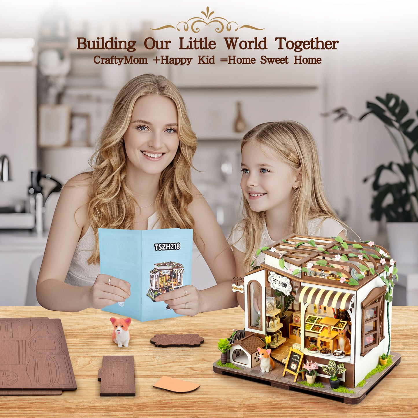 Casrra 3D Wooden Puzzle Mini Pet Shop DIY Miniature House Kit – Tiny Home with Furniture, STEM Craft for Adults & Kids 14+