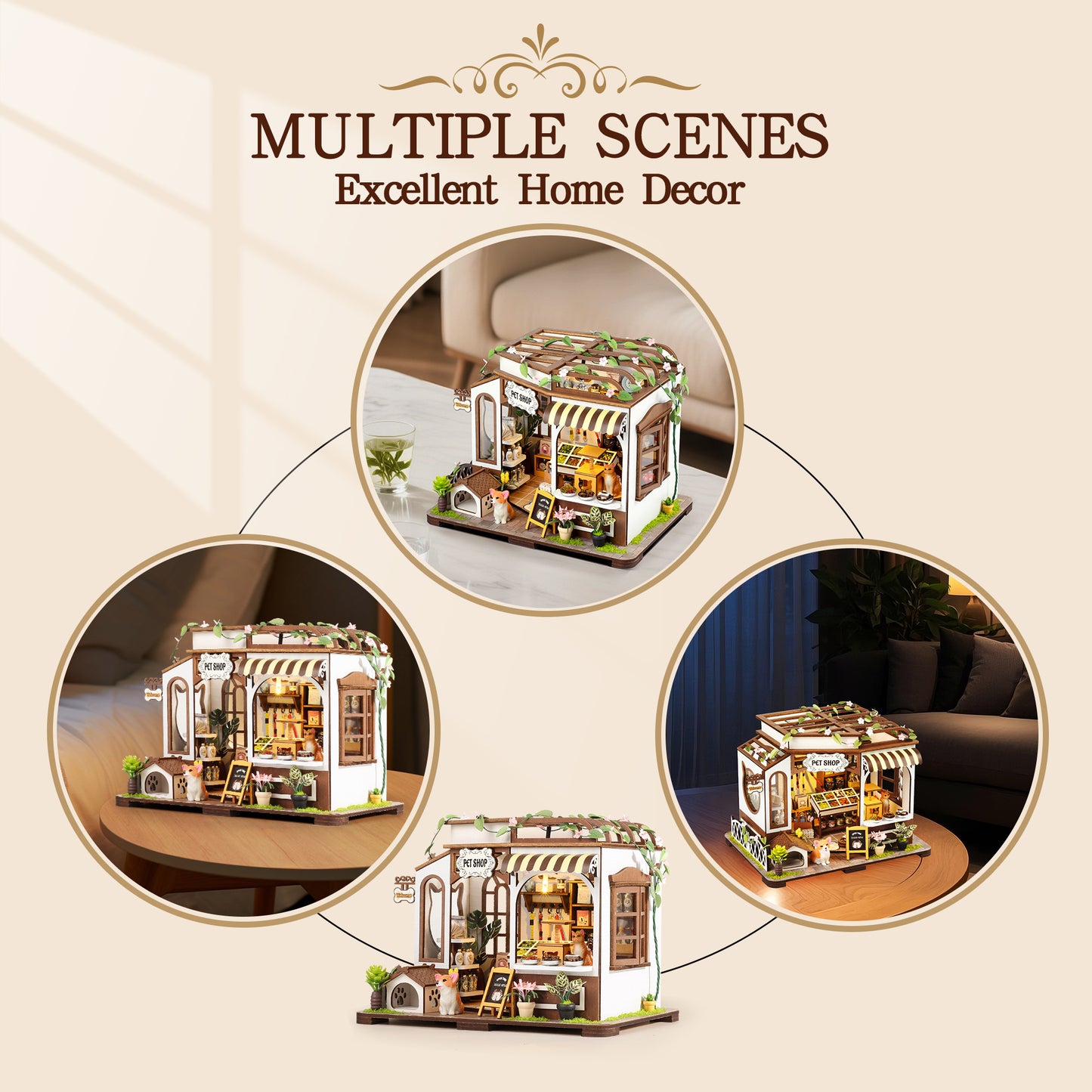 Casrra 3D Wooden Puzzle Mini Pet Shop DIY Miniature House Kit – Tiny Home with Furniture, STEM Craft for Adults & Kids 14+