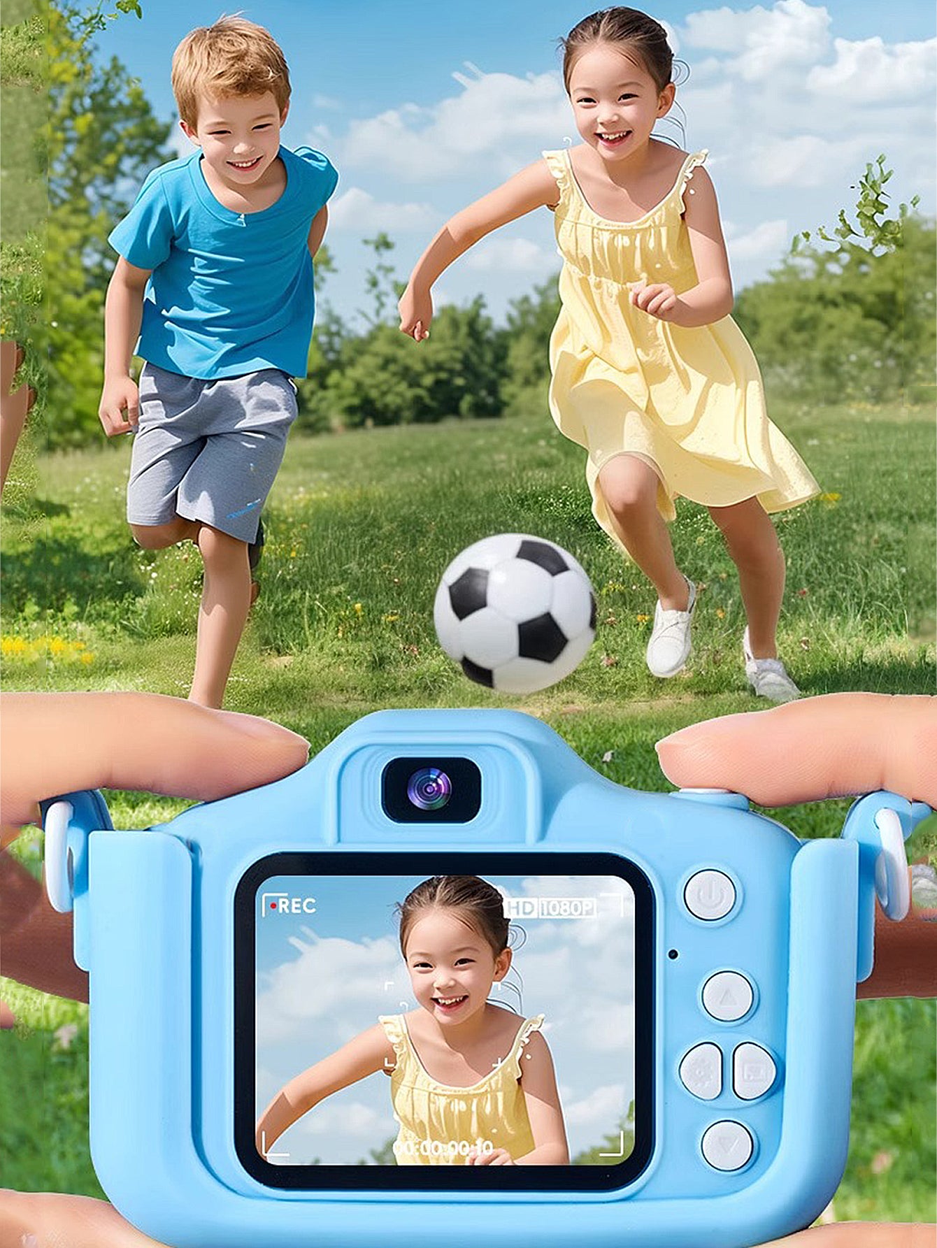 Casrra Blue Puppy-Shaped Kids Camera with 32GB Memory, Dual HD Cameras & Built-in Games for Ages 3-10
