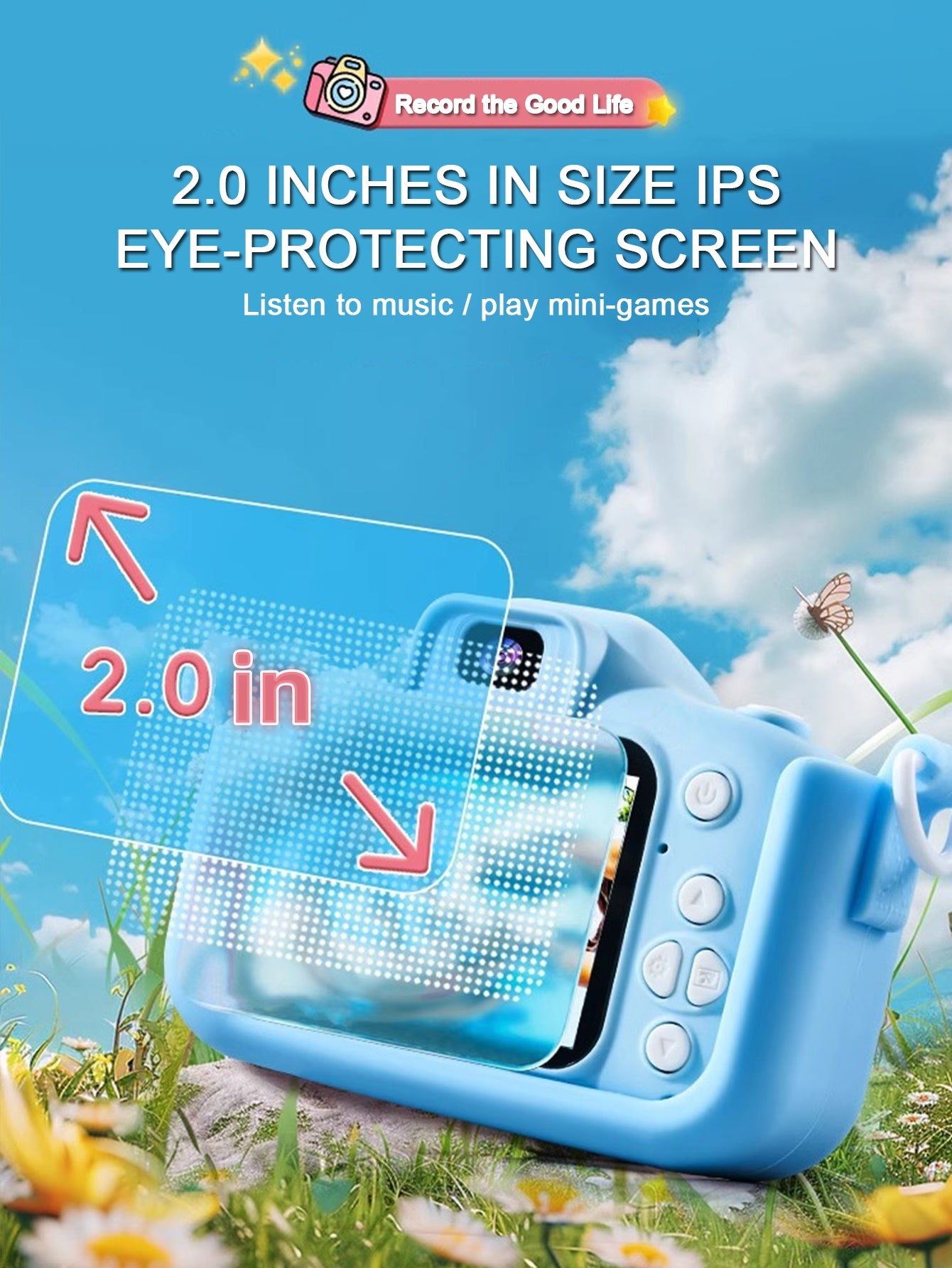 Casrra Blue Puppy-Shaped Kids Camera with 32GB Memory, Dual HD Cameras & Built-in Games for Ages 3-10