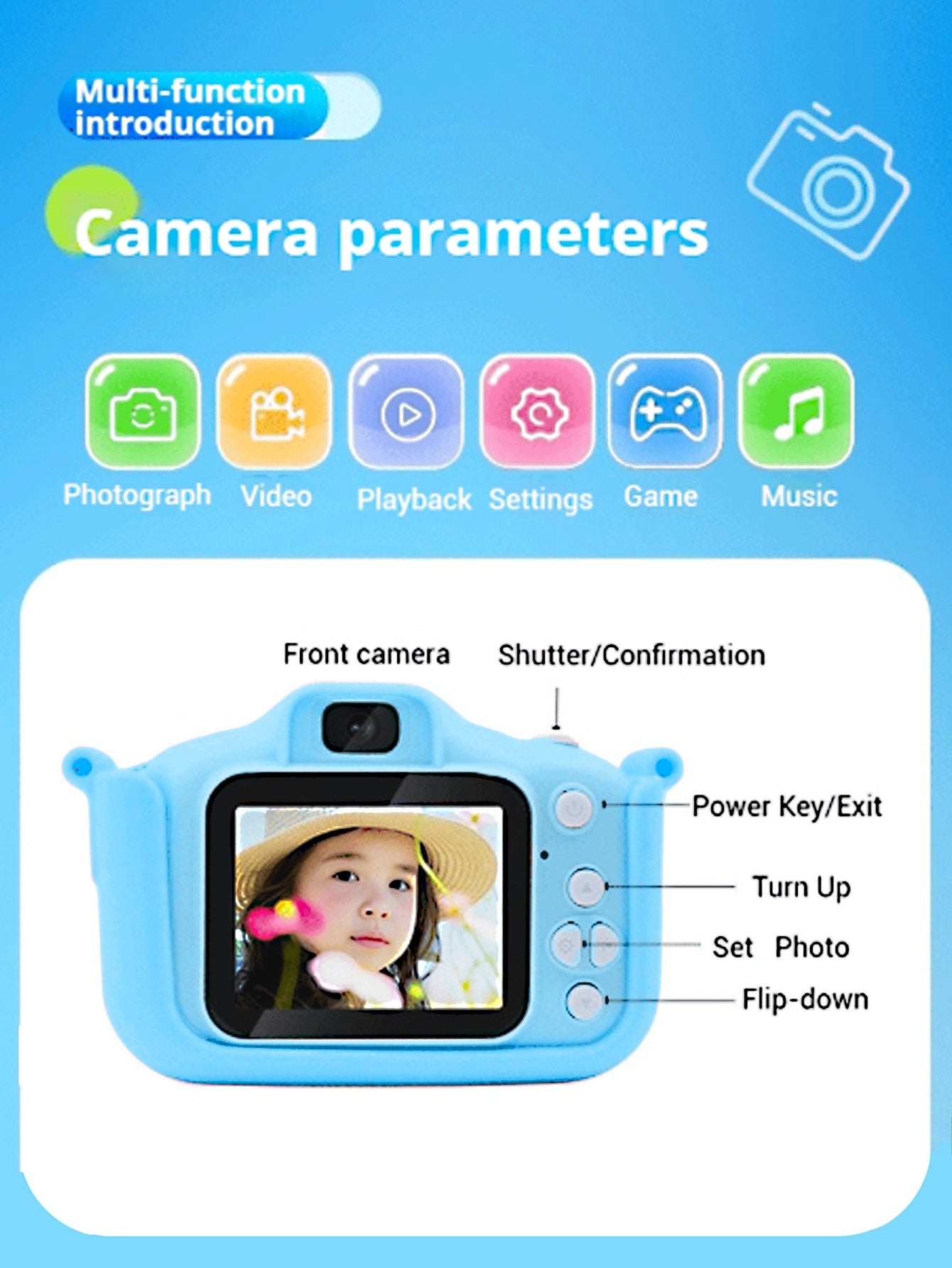 Casrra Blue Puppy-Shaped Kids Camera with 32GB Memory, Dual HD Cameras & Built-in Games for Ages 3-10