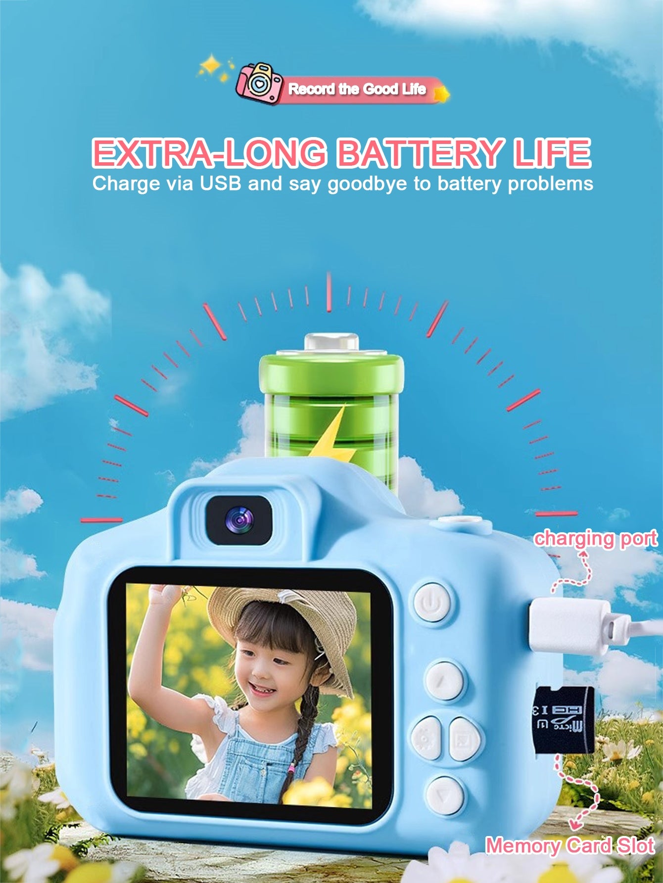 Casrra Blue Puppy-Shaped Kids Camera with 32GB Memory, Dual HD Cameras & Built-in Games for Ages 3-10