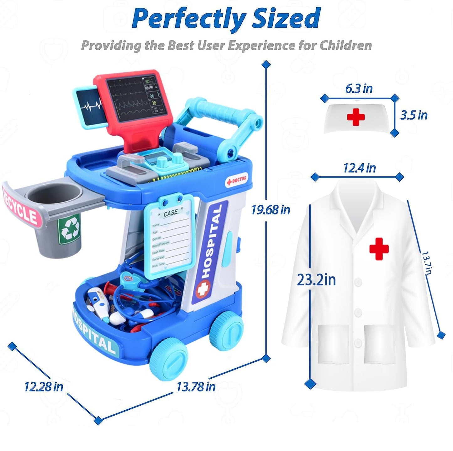 Casrra Kids Doctor Medical Kit for Kids Doctors Set and Dentist Play Set with Cart, Costume, and Stethoscope - Pretend Play Toys for Toddlers 3-5, Doctor Toys Clinic and Playset for Girls and Boys