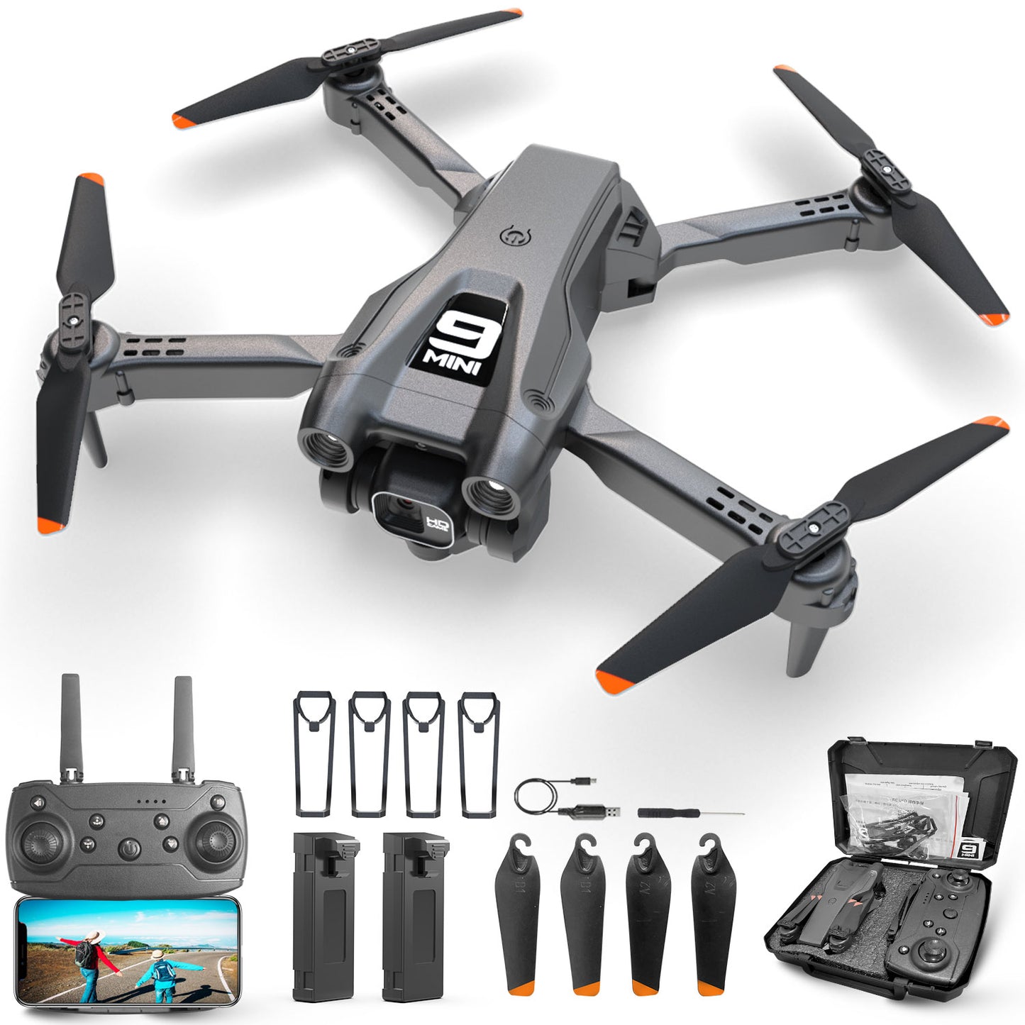 Drone with 4K Camera for Adults, Casrra RC Quadcopter with High Speed Brushless Motor, Altitude Hold, Waypoint Fly, 2 Modular 1800mAh Batteries for 30 Mins Long Flight, Carrying Case, Black
