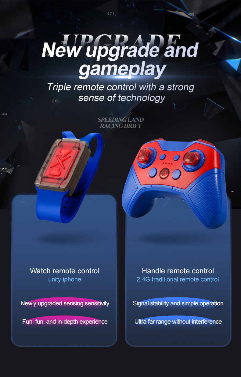 Casrra Gesture Sensing Stunt RC Car in Red for Kids Aged 8+, All-Terrain 4WD with Lights, Dual Remote Control, Music, 360°Rotation, 2.4Ghz Anti-Interference, with 2 Rechargeable Batteries，Ideal Festival & Birthday Gif